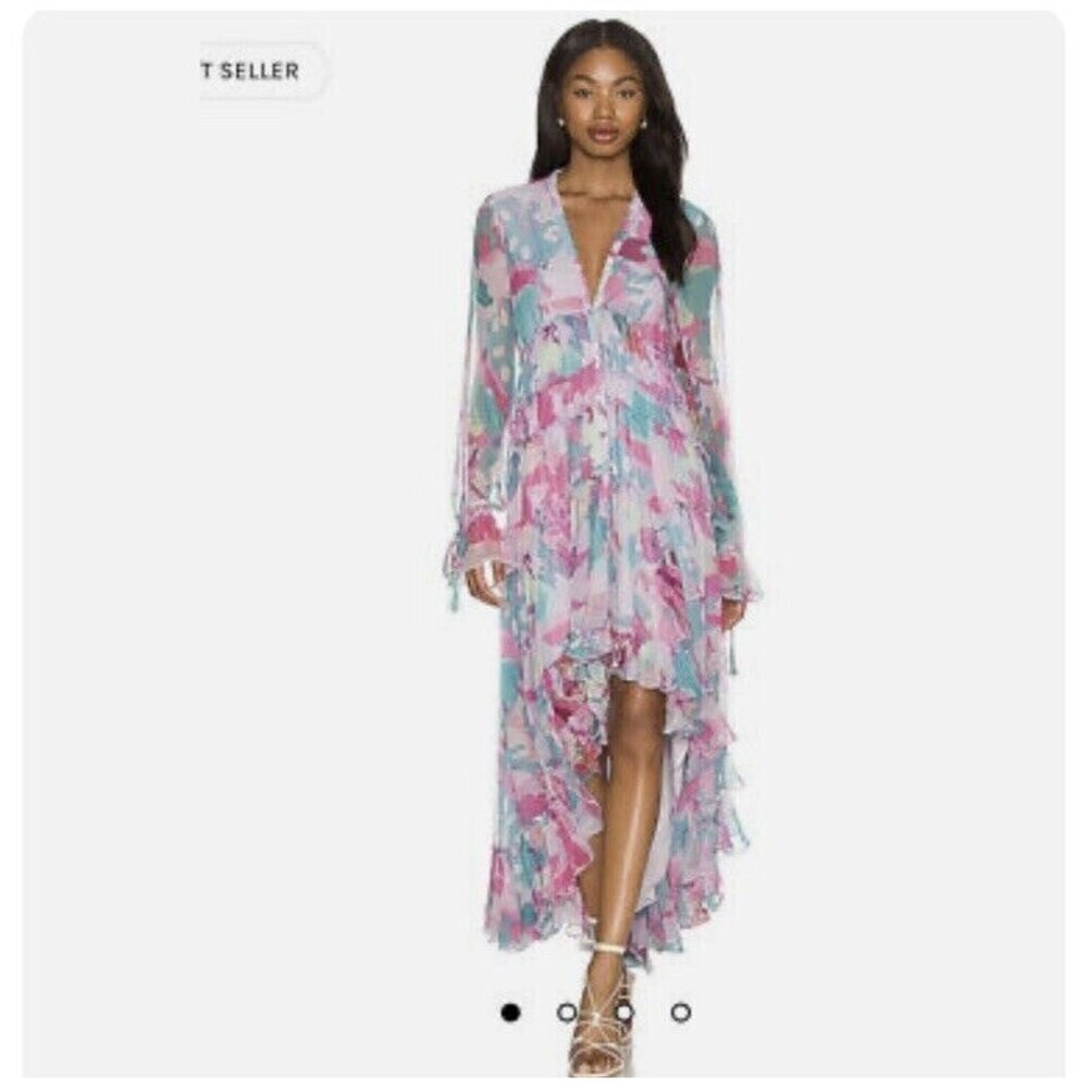Rococo Sand Colorful Abstract Floral Printed Chiffon High Low Long Dress Size S